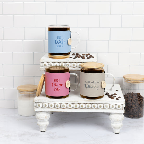 Pavilion Gift Company Blessing 16 Oz Wrapped Glass Mug With Coaster Lid