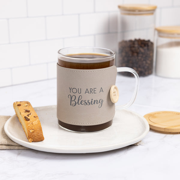Pavilion Gift Company Blessing 16 Oz Wrapped Glass Mug With Coaster Lid