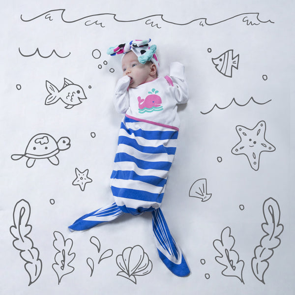 Pavilion Gift Company Blue And Pink Whale 0-9 Months Knotted Onesie
