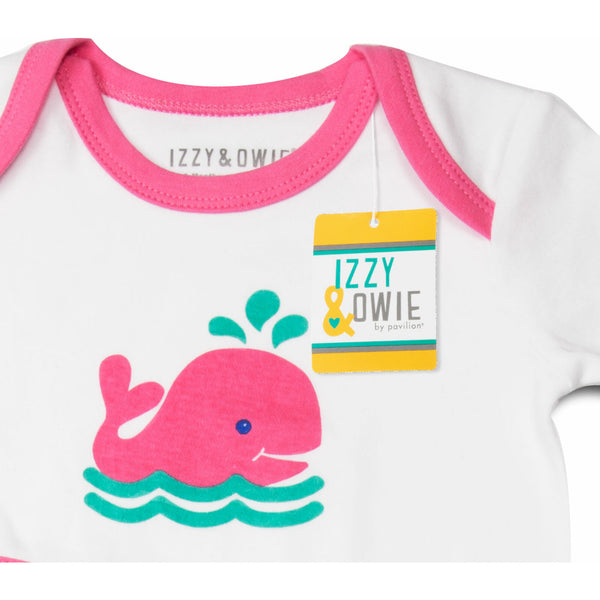 Pavilion Gift Company Blue And Pink Whale 0-9 Months Knotted Onesie