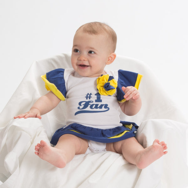 Pavilion Gift Company Blue & Gold #1 Fan Onesie Dress 0-6 Months