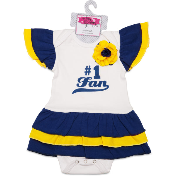 Pavilion Gift Company Blue & Gold #1 Fan Onesie Dress 0-6 Months