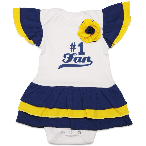 pavilion gift company Blue & Gold #1 Fan Onesie Dress 0-6 Months