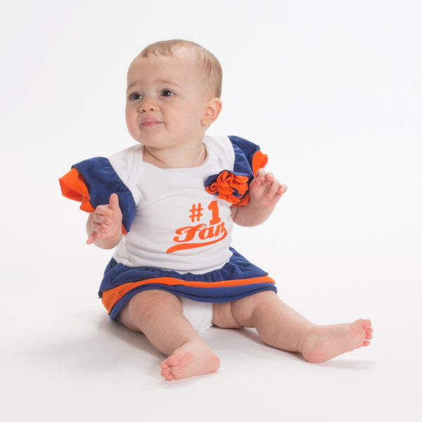 Pavilion Gift Company Blue & Orange #1 Fan Onesie Dress 0-6 Months