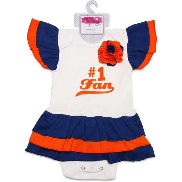 Pavilion Gift Company Blue & Orange #1 Fan Onesie Dress 0-6 Months