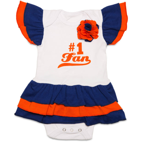 pavilion gift company Blue & Orange #1 Fan Onesie Dress 0-6 Months