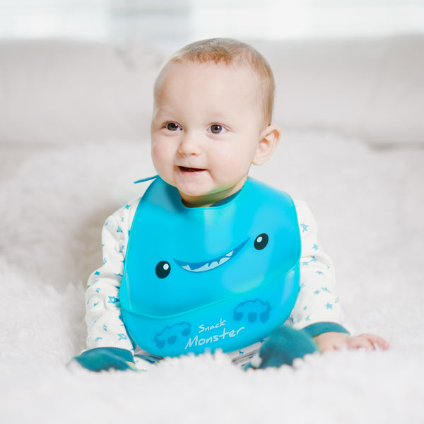 Pavilion Gift Company Blue Snack Monster 12" Silicone Catch All Bib