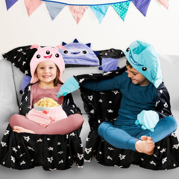 Pavilion Gift Company Blue Snack Monster 30" X 40" Coral Fleece Hooded Blanket