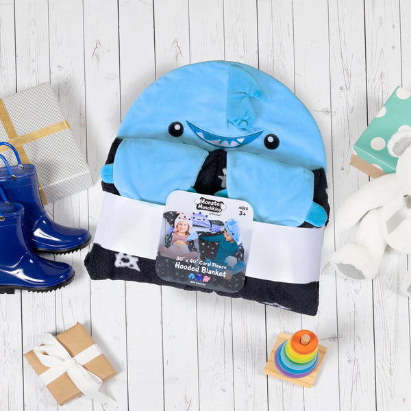 Pavilion Gift Company Blue Snack Monster 30" X 40" Coral Fleece Hooded Blanket