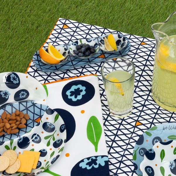 Pavilion Gift Company Blueberries 11" Glass Serving Tray With 3 Bowls