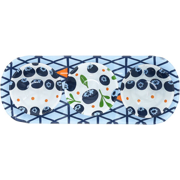 pavilion gift company Blueberries 11" Glass Serving Tray with 3 Bowls