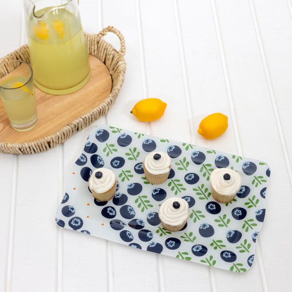 Pavilion Gift Company Blueberries 16.75" X 11" Glass Serving Tray
