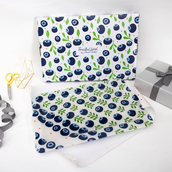 Pavilion Gift Company Blueberries 16.75" X 11" Glass Serving Tray