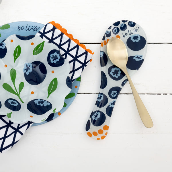 Pavilion Gift Company Blueberries 9.25" Glass Spoon Rest