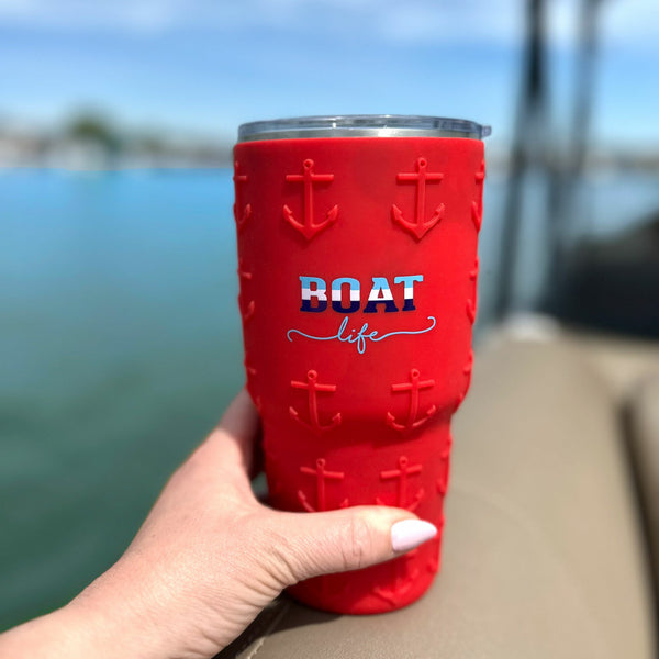 Pavilion Gift Company Boat Life 30 Oz Travel Tumbler With 3D Silicone Wrap