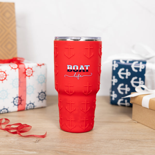 Pavilion Gift Company Boat Life 30 Oz Travel Tumbler With 3D Silicone Wrap