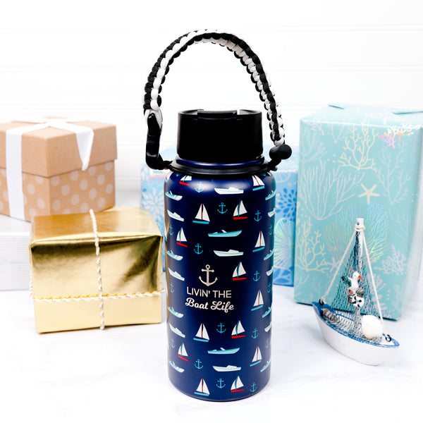 Pavilion Gift Company Boat Life 32 Oz Stainless Steel Water Bottle With Paracord Survival Handle