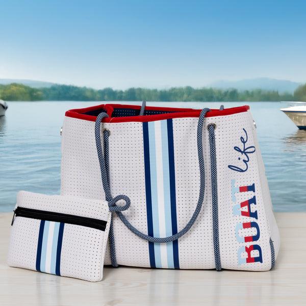 Pavilion Gift Company Boat Life Neoprene Tote Bag With Tethered Inner Pouch