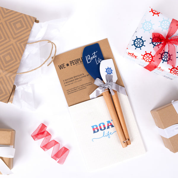 Pavilion Gift Company Boat Life Spatula And Reusable Dish Cloth Set (2 Of Each)