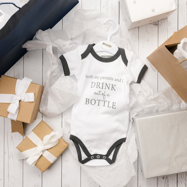 Pavilion Gift Company Bottle 12-24 Months Gray Trimmed Bodysuit