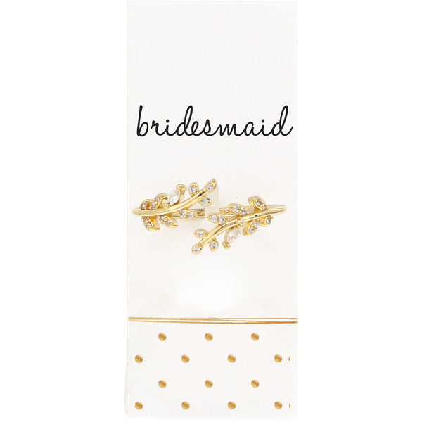 pavilion gift company Bridesmaid White Zircon Leaf - Adjustable 14K Gold Plated Ring