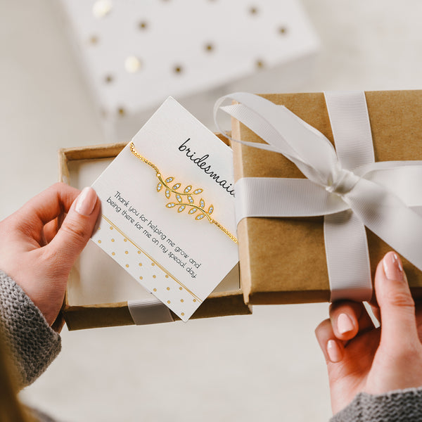 Pavilion Gift Company Bridesmaid White Zircon Leaf - Gold Plated Adjustable Bracelet