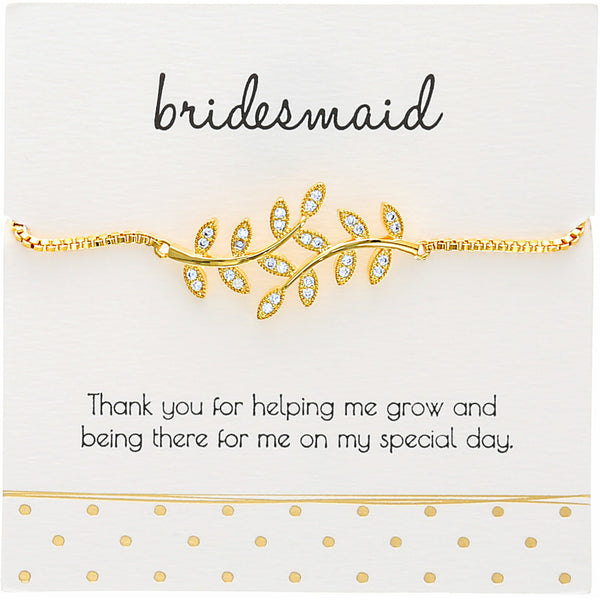 pavilion gift company Bridesmaid White Zircon Leaf - Gold Plated Adjustable Bracelet