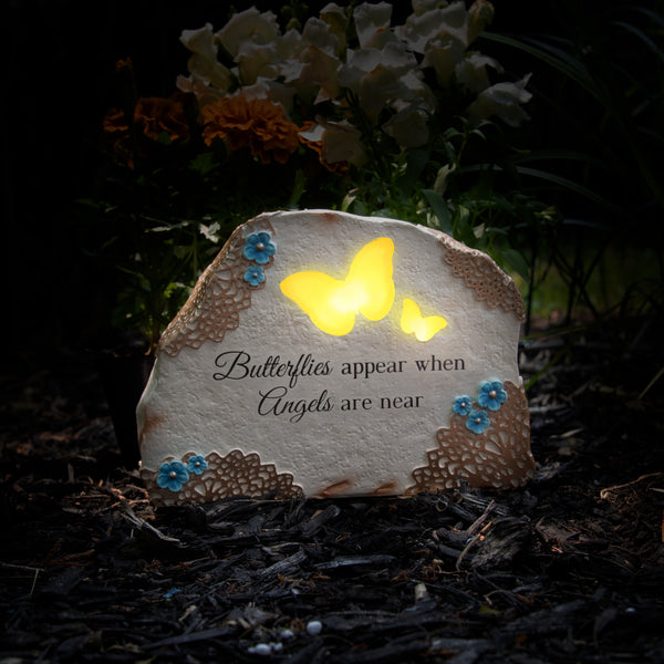 Pavilion Gift Company Butterflies Appear 7" X 5" Solar Memorial Garden Stone