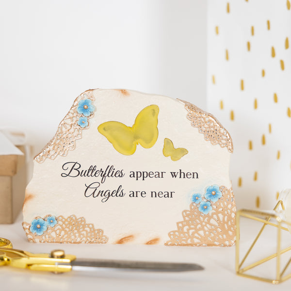 Pavilion Gift Company Butterflies Appear 7" X 5" Solar Memorial Garden Stone