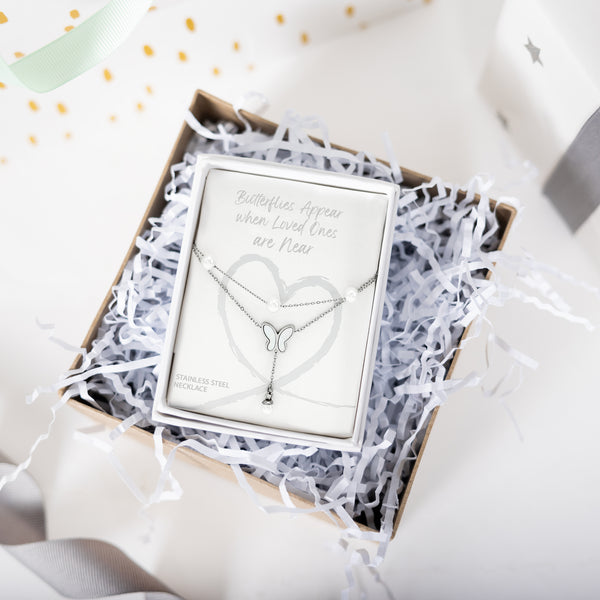 Pavilion Gift Company Butterflies Appear Stainless Steel Layered Necklace
