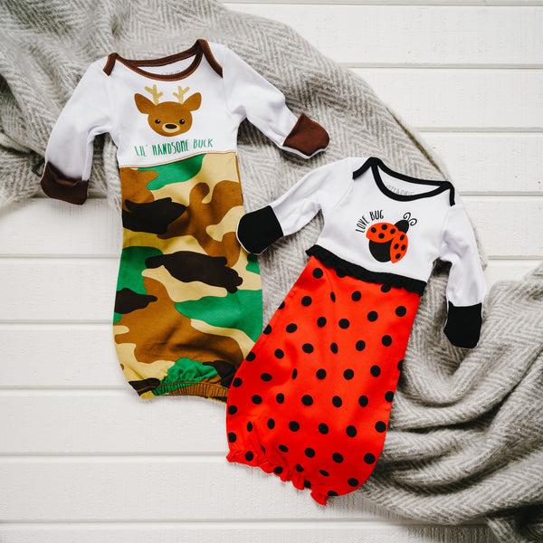 Pavilion Gift Company Camo Deer 0-3 Months Gown With Mitten Cuffs