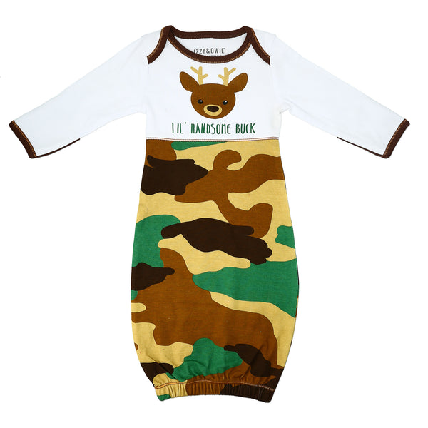 pavilion gift company Camo Deer 0-3 Months Gown with Mitten Cuffs