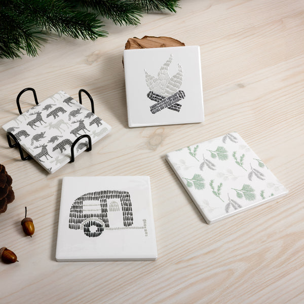 Pavilion Gift Company Camp 4" Ceramic Coasters (Set Of 4)