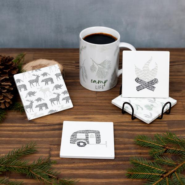 Pavilion Gift Company Camp 4" Ceramic Coasters (Set Of 4)