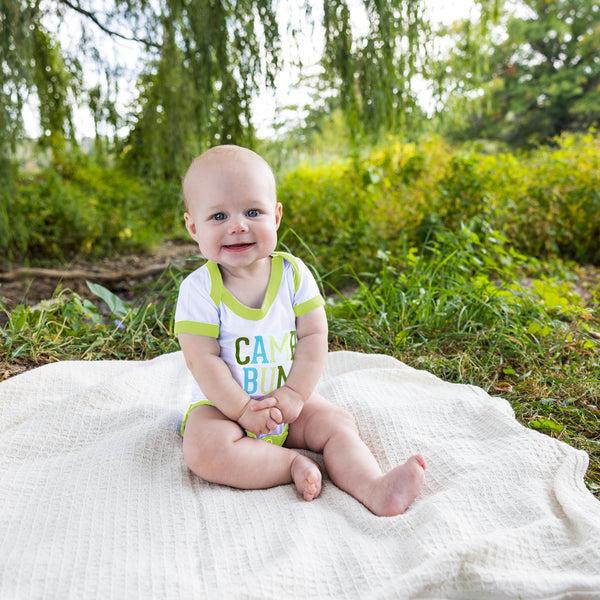 Pavilion Gift Company Camp Bum 6-12 Month Light Green Trimmed Bodysuit