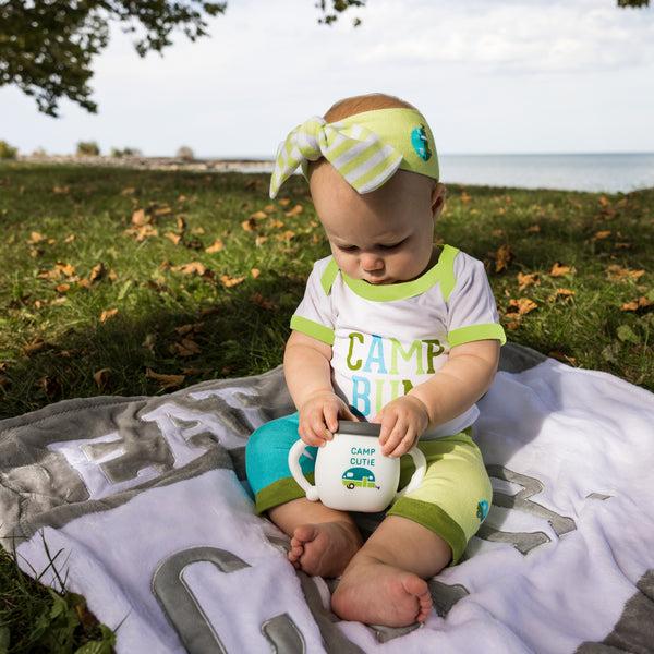 Pavilion Gift Company Camp Bum 6-12 Month Light Green Trimmed Bodysuit