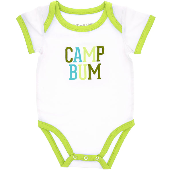 pavilion gift company Camp Bum 6-12 Month Light Green Trimmed Bodysuit