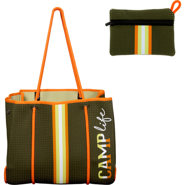 pavilion gift company Camp Life Neoprene Tote Bag with Tethered Inner Pouch
