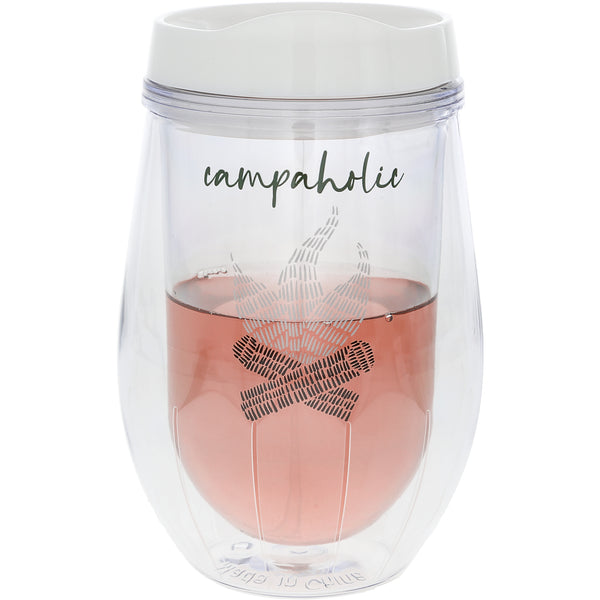 pavilion gift company Campaholic 12 oz Acrylic Stemless Wine Glass with Lid
