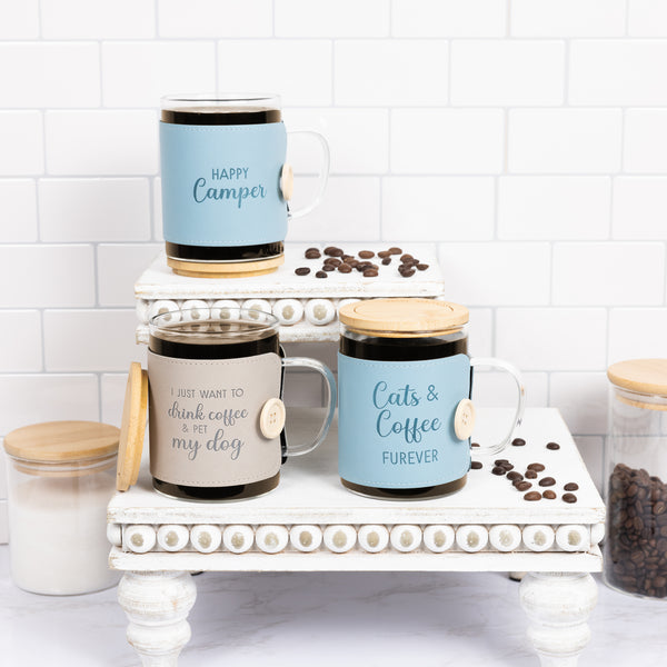 Pavilion Gift Company Camper 16 Oz Wrapped Glass Mug With Coaster Lid