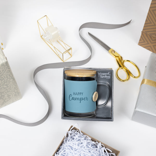 Pavilion Gift Company Camper 16 Oz Wrapped Glass Mug With Coaster Lid