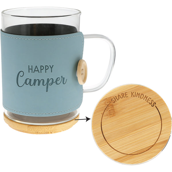 pavilion gift company Camper 16 oz Wrapped Glass Mug with Coaster Lid