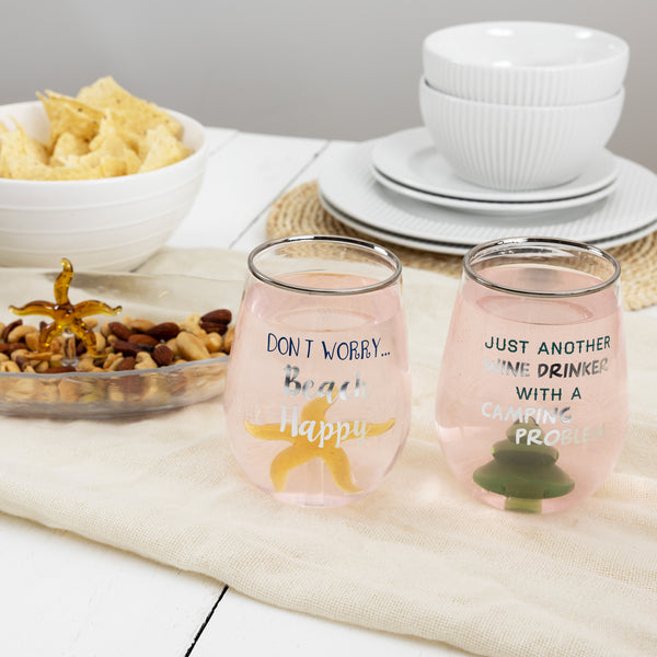 Pavilion Gift Company Camping Problem Pine Tree - 19 Oz. Stemless Wine Glass With 3-D Figurine