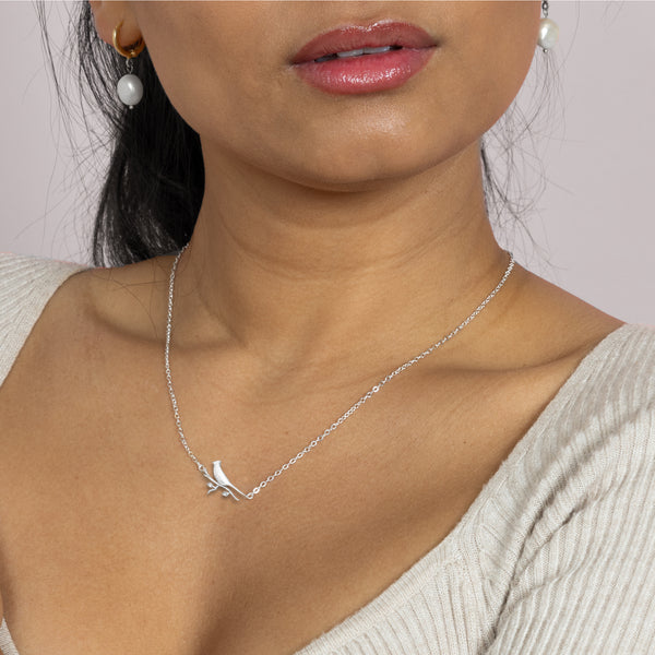 Pavilion Gift Company Cardinals Appear 16.5"-18.5" Silver Plated Necklace With Cubic Zirconia Stones