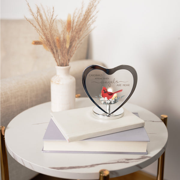 Pavilion Gift Company Cardinals Appear 5" Glass Heart Tea Light Holder