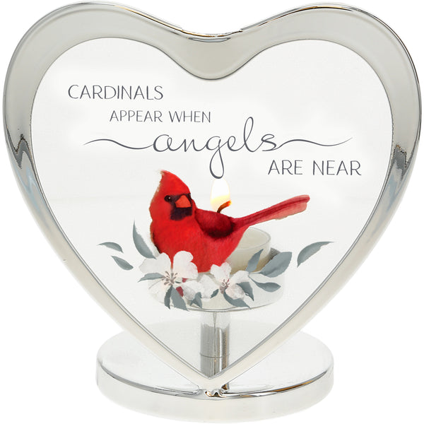 pavilion gift company Cardinals Appear 5" Glass Heart Tea Light Holder