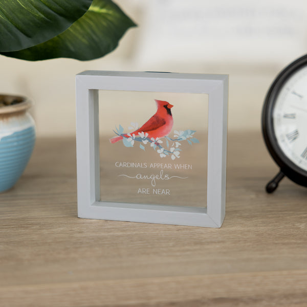 Pavilion Gift Company Cardinals Appear 5" X 5" Framed Glass Plaque