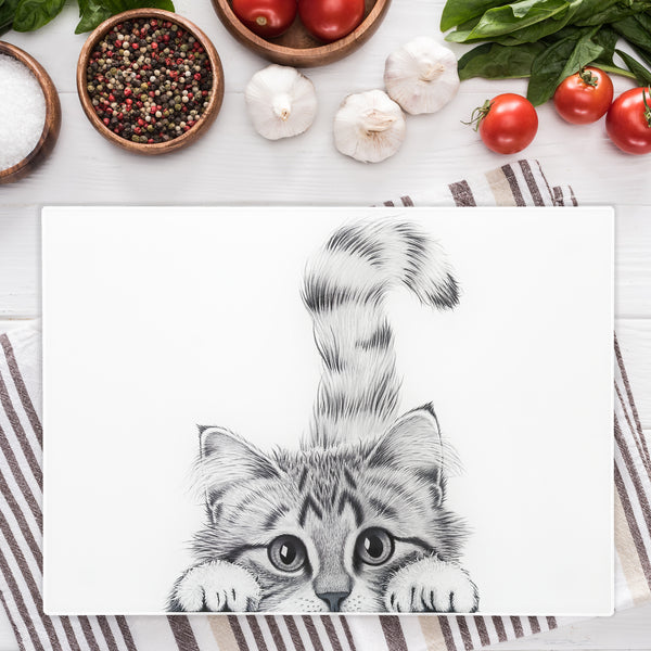 Pavilion Gift Company Cat 13.75" X 9.75" Glass Cutting Board