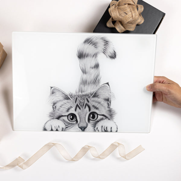 Pavilion Gift Company Cat 13.75" X 9.75" Glass Cutting Board