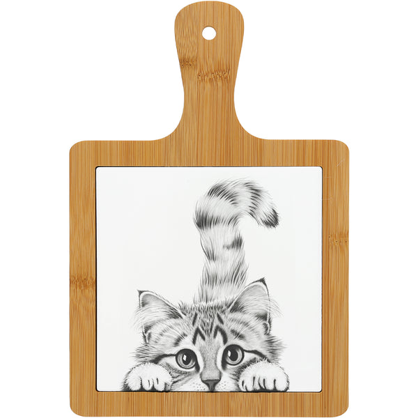 pavilion gift company Cat 7.5" Bamboo & Ceramic Tile Trivet
